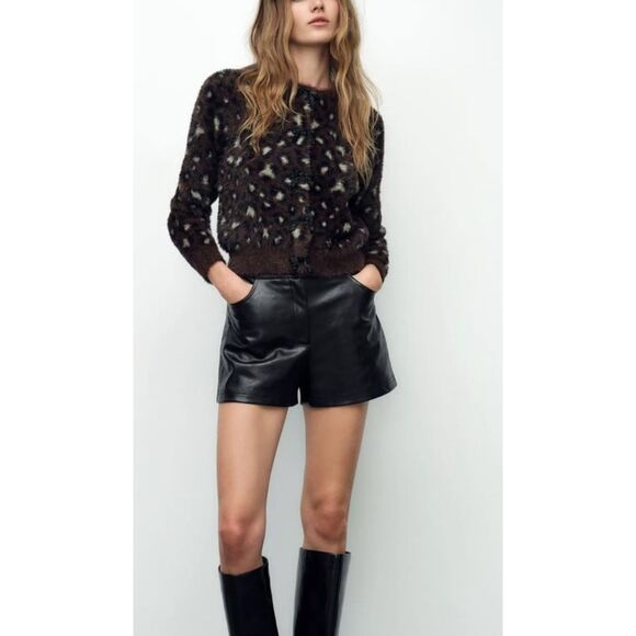 NWT ZARA jacquard leopard holiday bow cardigan, Med $79 D19 - Picture 2 of 12